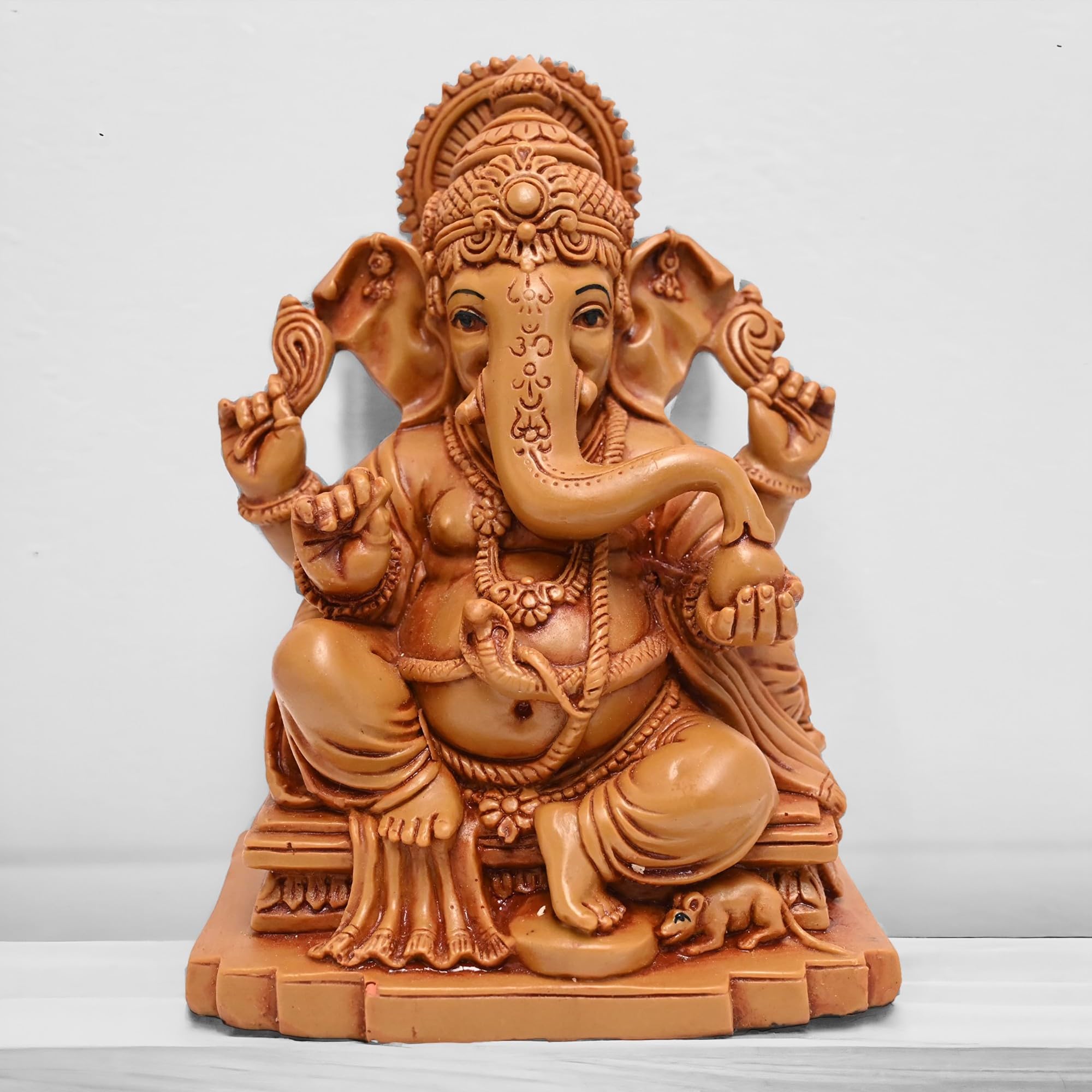 KariGhar Ganesh Ji/Ganpati Bappa 5.5 Inches Idol Perfect For Home/Puja Ghar/Decoration & Gifting (7 X 10 X 14 Cm) D0067, Brown